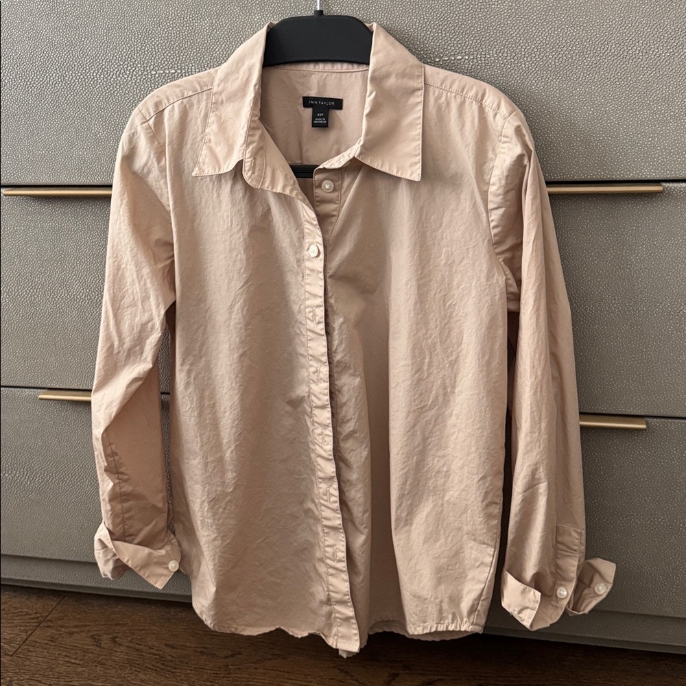 Ann Taylor Button-Up Collared Shirt - Khaki